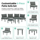 6 Piece Patio Set, Half Moon Outdoor Sectional Sofa With 2 High Low Coffee Tables, 4 Pillows & Cushions by HouseOfZazla