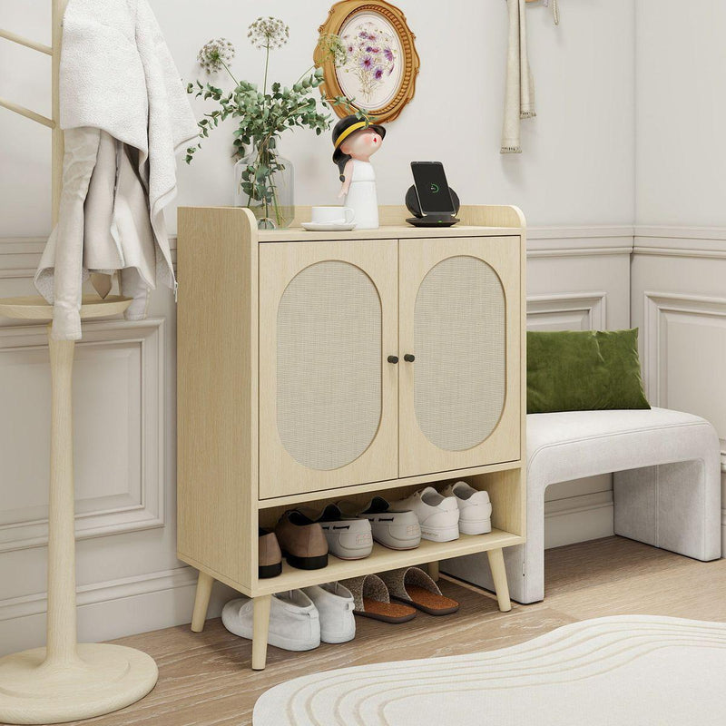 2 Door Shoe Rack, Freestanding Modern Shoe Storage Cabinet, for Entryway