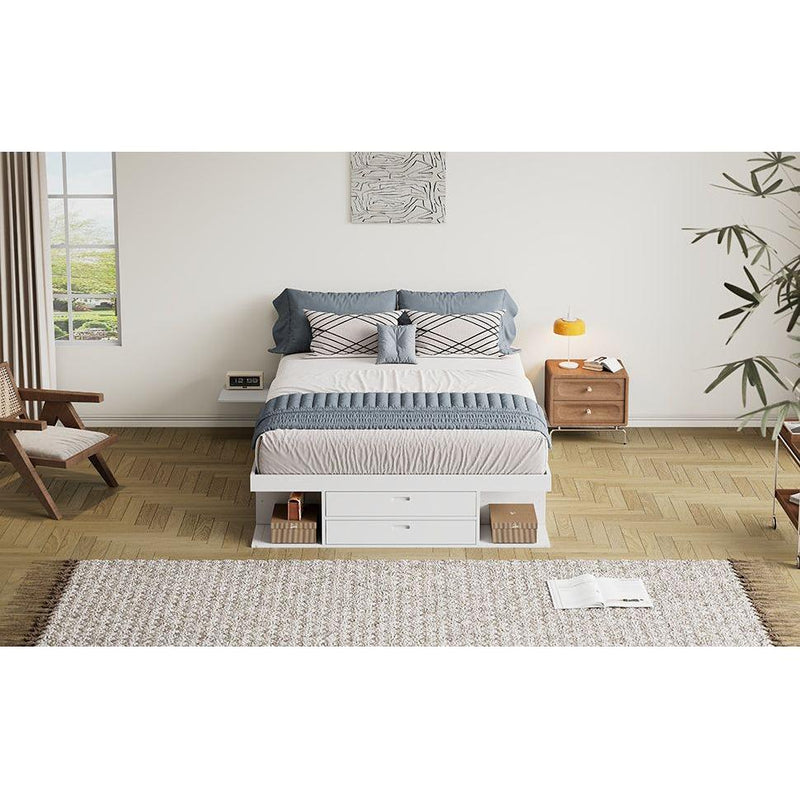 Storage Platform Bed Frame with Multiple Drawers and Shelves No Box Spring Needed, Queen Size,White