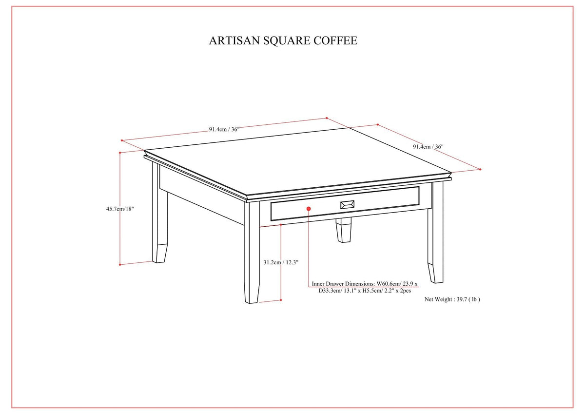 Artisan - Square Coffee Table - Russet Brown, photo 11 of 11