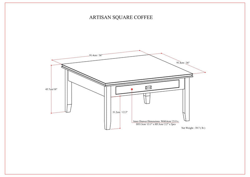 Artisan - Square Coffee Table - Russet Brown, photo 11 of 11