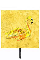 Flamingo on Yellow Leash or Key Holder Wall Hooks, Key Hooks Holder, Coat Rack Wall Mount, Coat Hooks, Hooks for Hanging Keys, Towels, Aprons, Leashes