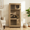Basia Rubber Wood Cat Cabinet with Wheels