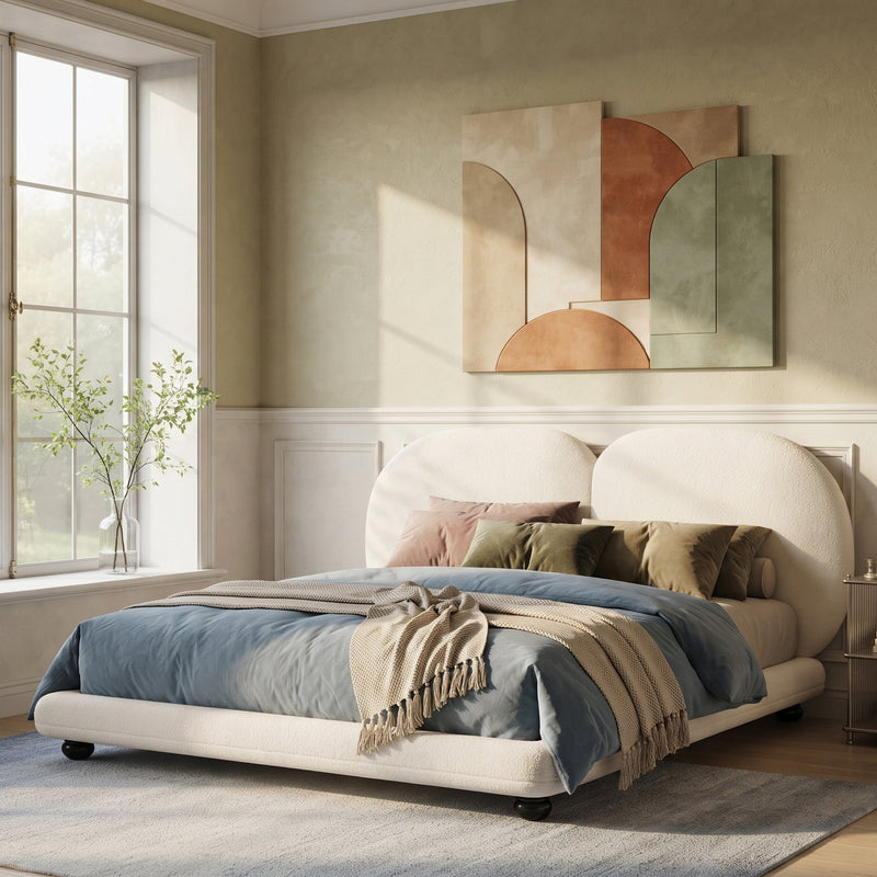 Extra Thick Upholstered Platform Bed Frame with Luxury Split Headboard, photo 2 of 10