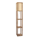 Pinnacle - Shelf Floor Lamp For Bedroom / Living Room, Long Shade - Natural Wood / White