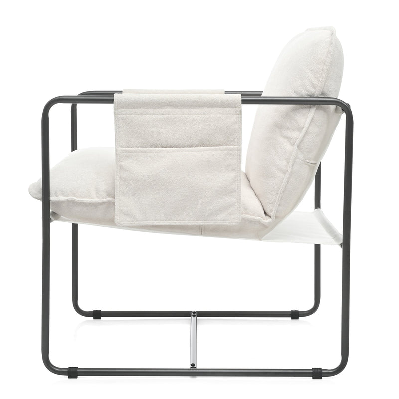 2 Sets 1 Case, Upholstered hanging armchair with arm pocket metal frame, crushed foamcushions and skin-friendly braid for living room and bedroom. White color