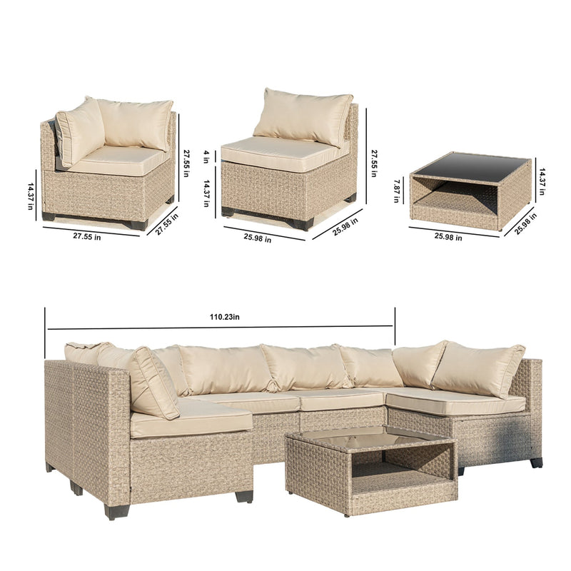 Walker Edison | Boho Modular 7-Piece Patio Sectional Sofa Set