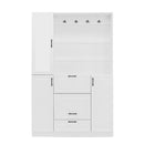 Entryway Bench With Integrated Shoe Cabinet, 3 In 1 Design And Mirrored Cabinet Door, Hall Tree With 4 Sturdy Hooks And Foldable Seat For Entrance, Living Room - White by HouseOfZazla