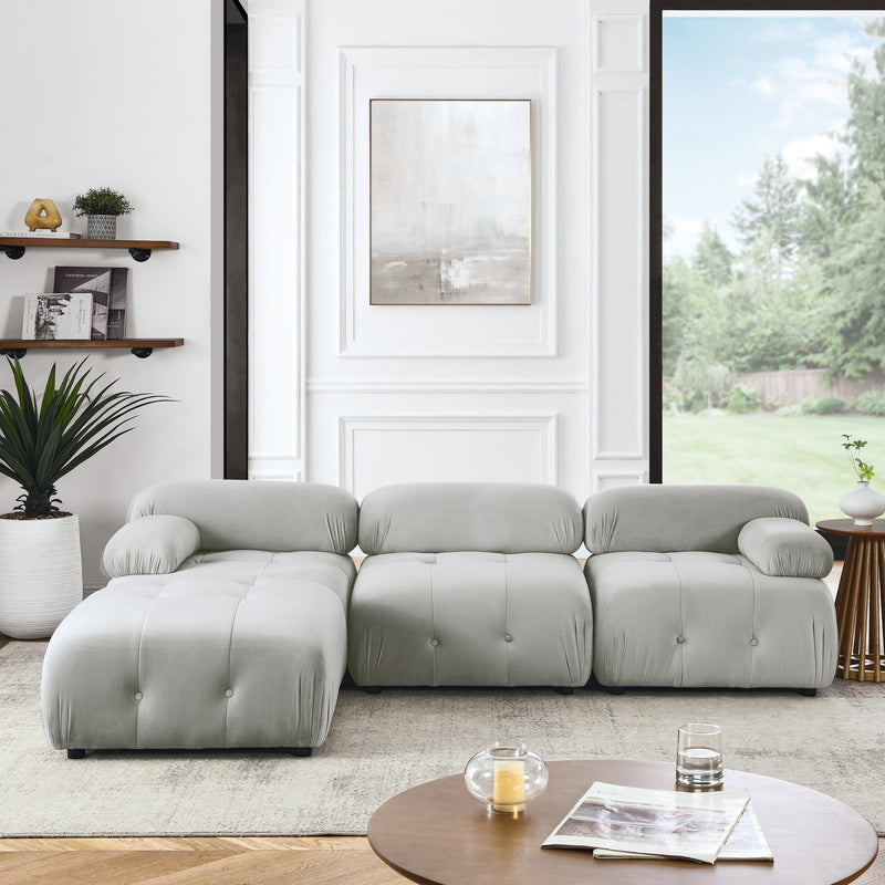 Walker Edison - Modular Sectional Sofa, Button Tufted Designed and DIY Combination,L Shaped Couch with Reversible Ottoman, Grey Velvet