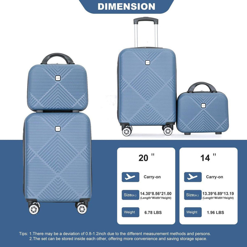 2Piece Luggage Sets ABS Lightweight Suitcase, Spinner Wheels, (20/14) BLUE