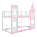 Twin Over Twin Castle Bunk Bed With Ladder - Pink by Unique Piece Furniture