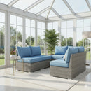 Armless Patio Sofa Set, With UV Resistant Frame And Waterproof Cushions - Blue / Brown by HouseOfZazla