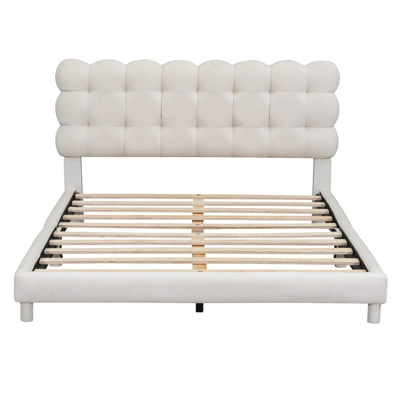 Walker Edison - Full Size Upholstered Platform Bed with Soft Headboard,Beige