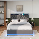 Upholstered Bed, 360 Surround LED Function, Remote Control, Hydraulic Storage Bed With USB, Type-C Charging (Without Mattress) by HouseOfZazla