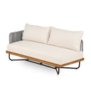 Lucca Outdoor 6 Seaters Acacia Wood and Rope Woven Patio Conversation Set