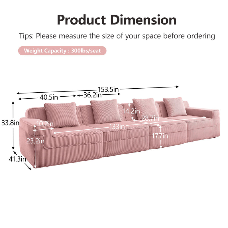 Modular 4 Seat Boneless Sofa, Cloud Sectional Couch, photo 4 of 10