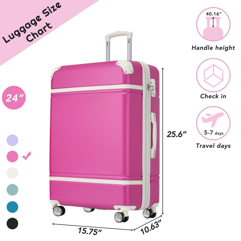 24 IN Luggage 1 Piece with TSA lock, Expandable Lightweight Suitcase Spinner Wheels, Vintage Luggage,Pink