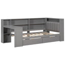 Platform Bed With Upholstered Headboard, Storage Shelves, Drawers, Charging Station, LED Lighting, Built In Desk by HouseOfZazla