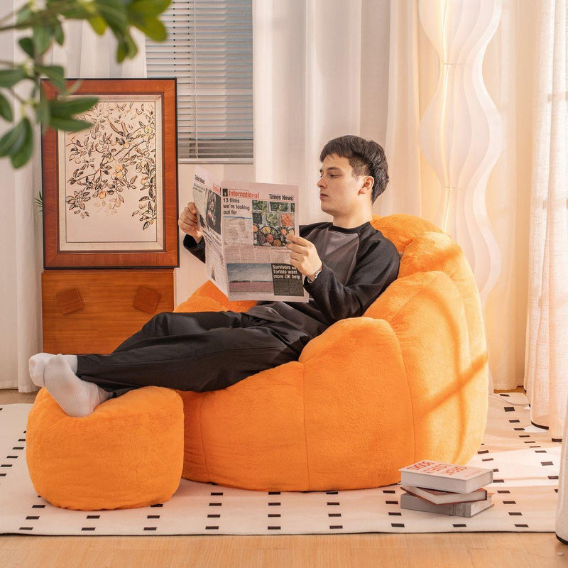 Giant Bean Bag Chair, Oversized Bean Bag Couch for Adults and Kids, Faux Fur Shell-Shaped Large Bean Bag Chair with Filler, Stuffed Big Accent Sofa Chair Floor Sofa for Gaming, Reading