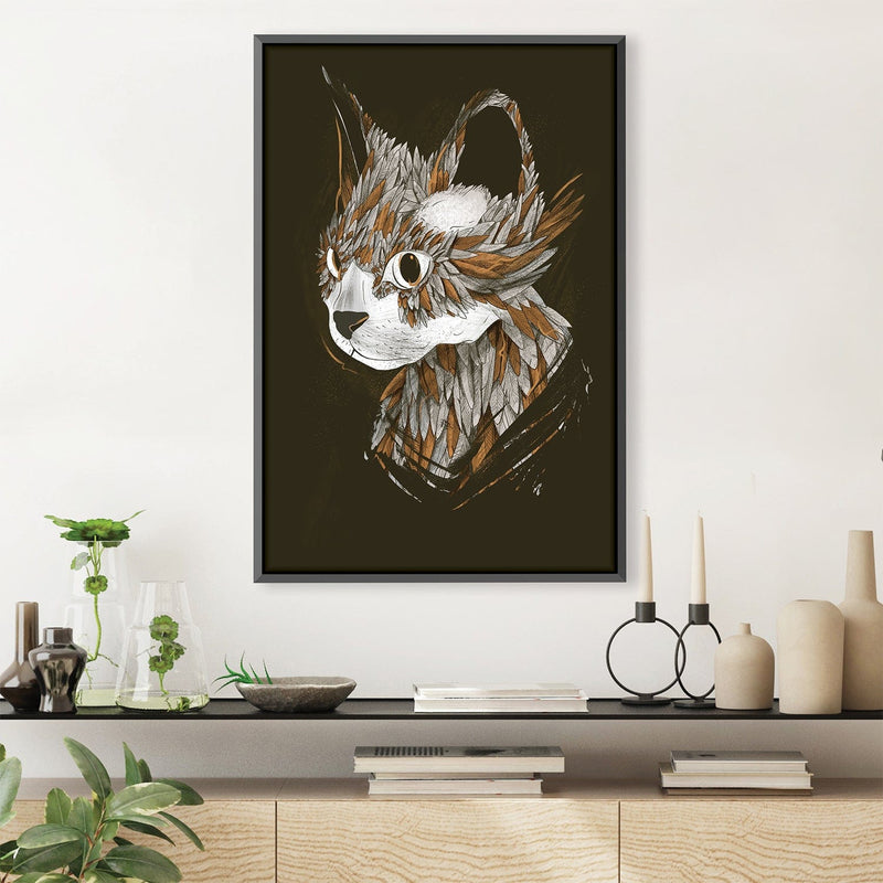 Feathered Cat Dark Canvas