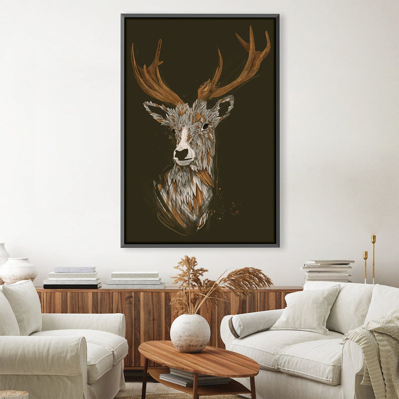 Feathered Deer Dark Canvas