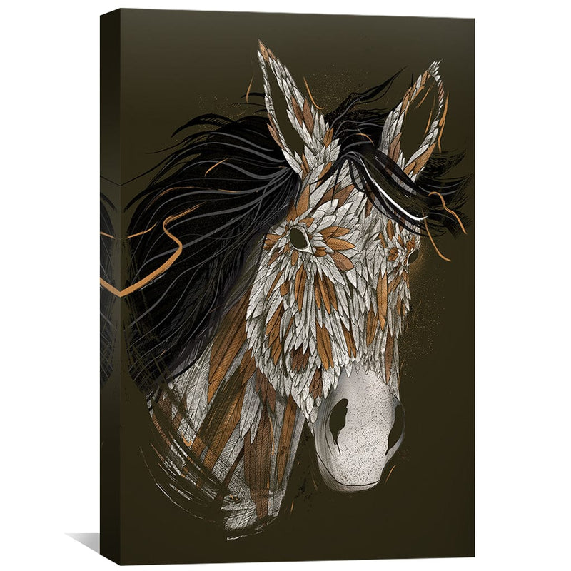 Feathered Horse Dark Canvas