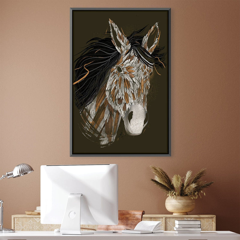 Feathered Horse Dark Canvas