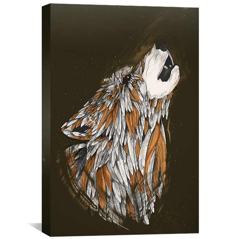 Feathered Wolf Dark Canvas