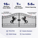 16x7 ft Steel Dual Swing Driveway Gate with Horse Pattern