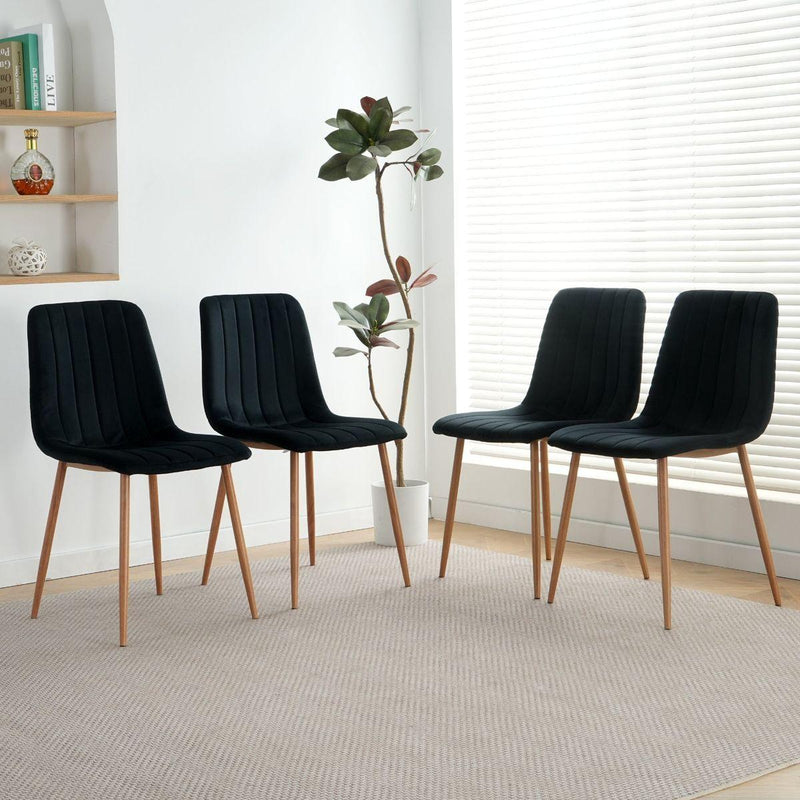 Indoor black velvet dining chair, modern kitchen dining chair with backrest, upholstered side chair with hot transfer metal legs, Family Kitchen Dining Room and living room (set of 4)