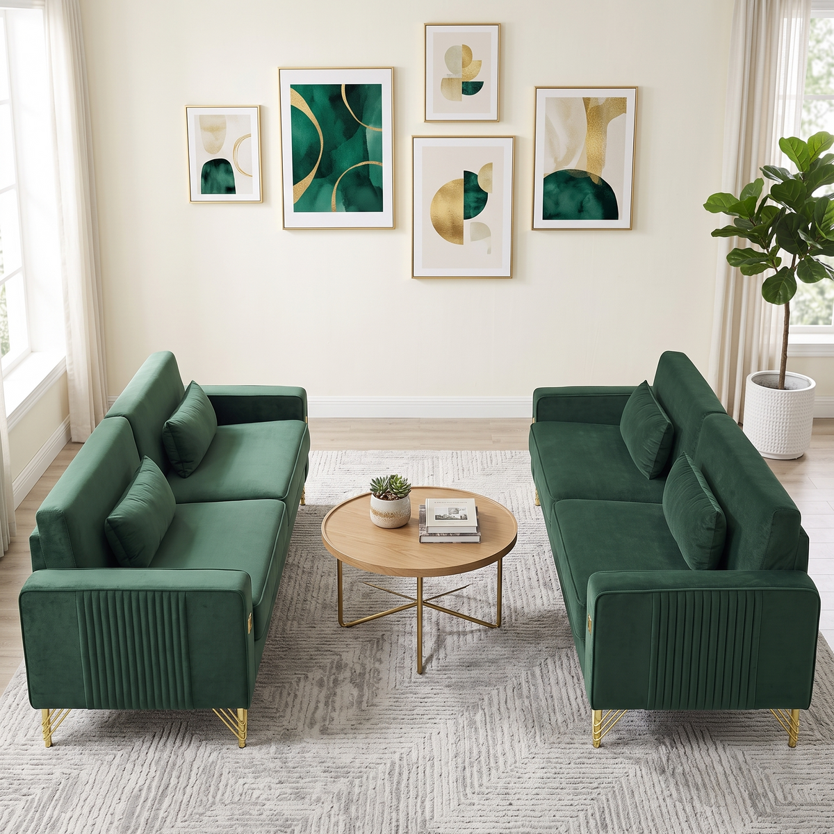 Emerald Green Velvet 2-Piece Sofa Set, photo 3 of 10
