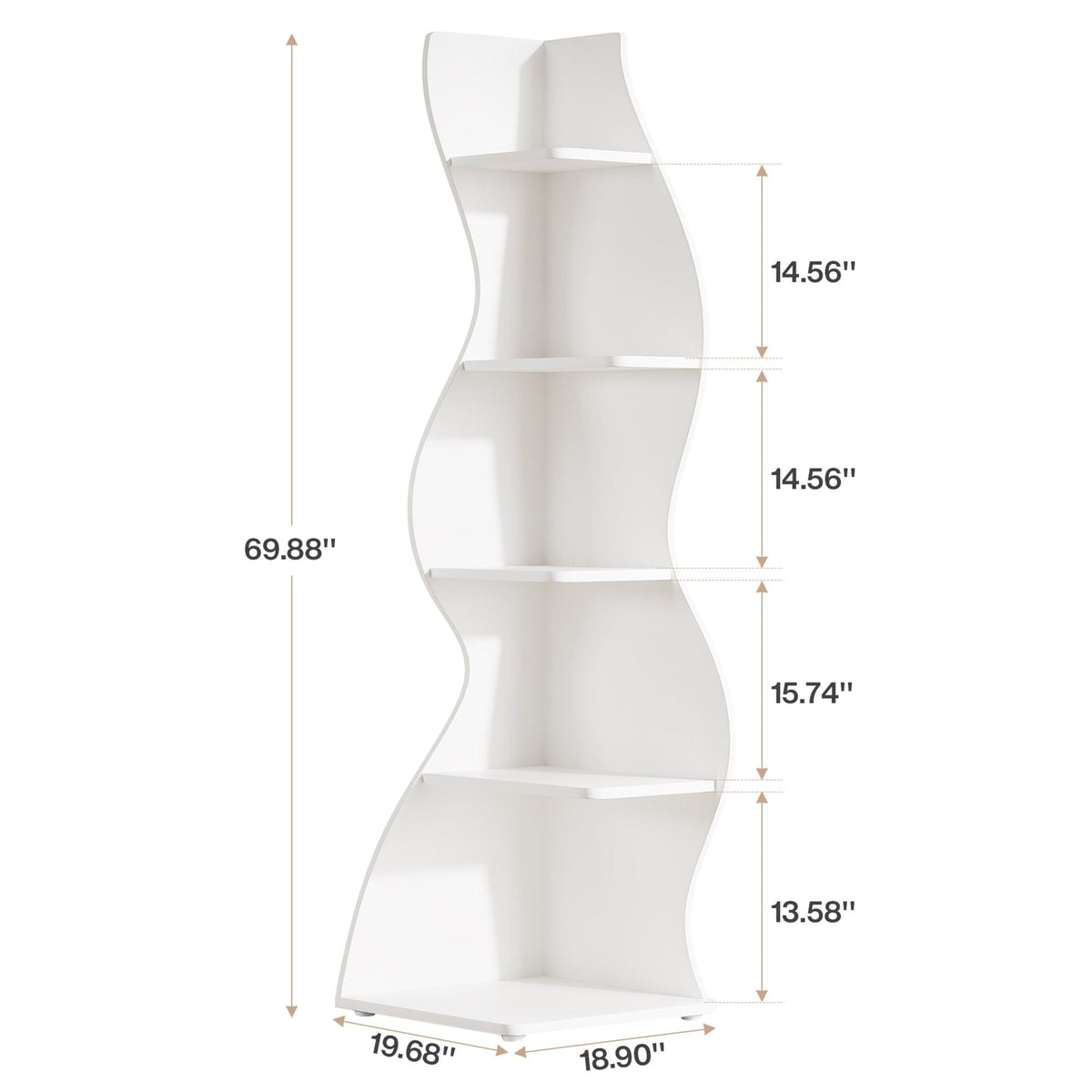 5 Tier Wavy Corner Bookshelf And Plant Stand For Living Room, photo 24 of 24
