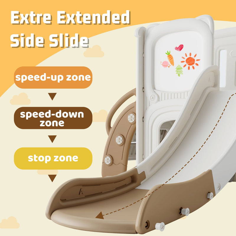 5 in 1 T oddler Slide and Swing Set, Kids Playground Climber Slide Playset with Drawing Whiteboard, Freestanding Combination for Babies