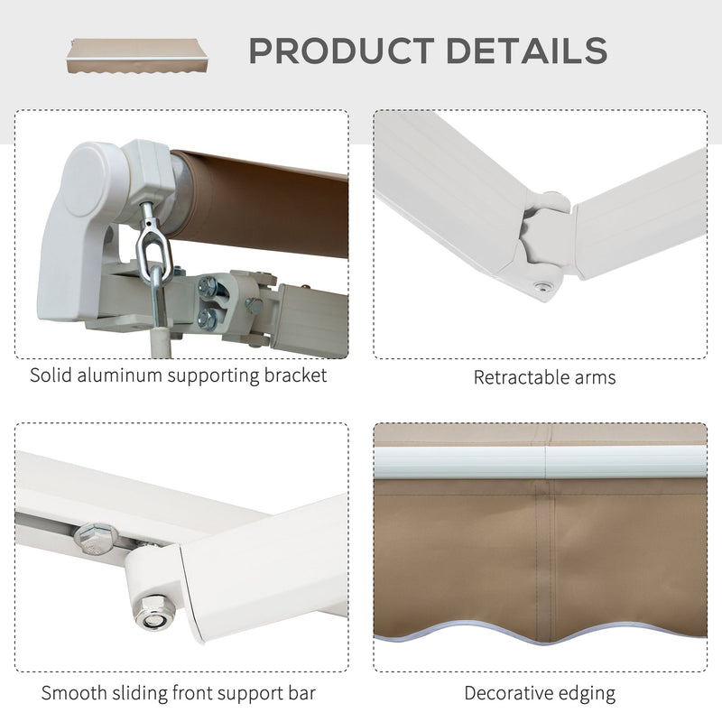 8' x 7' Patio Retractable Awning, Manual Exterior Sun Shade Deck Window Cover, Brown