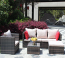 Rattan Patio Furniture Set Wicker Sofa Cushioned Sectional (4 Pieces, Brown) by HouseOfZazla