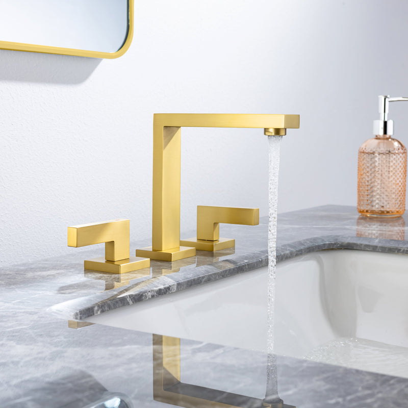 8 inch Widespread Bathroom Faucet Matte Black Bathroom Faucets for Sink 3 Hole Brass 2 Handle Lavatory Square Faucet Modern rv Bathroom Faucets