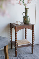15.5x15.5x23.5' Distressed Brown Wood Side Table with Turned Spiral Legs and Lower Shelf by HouseOfZazla