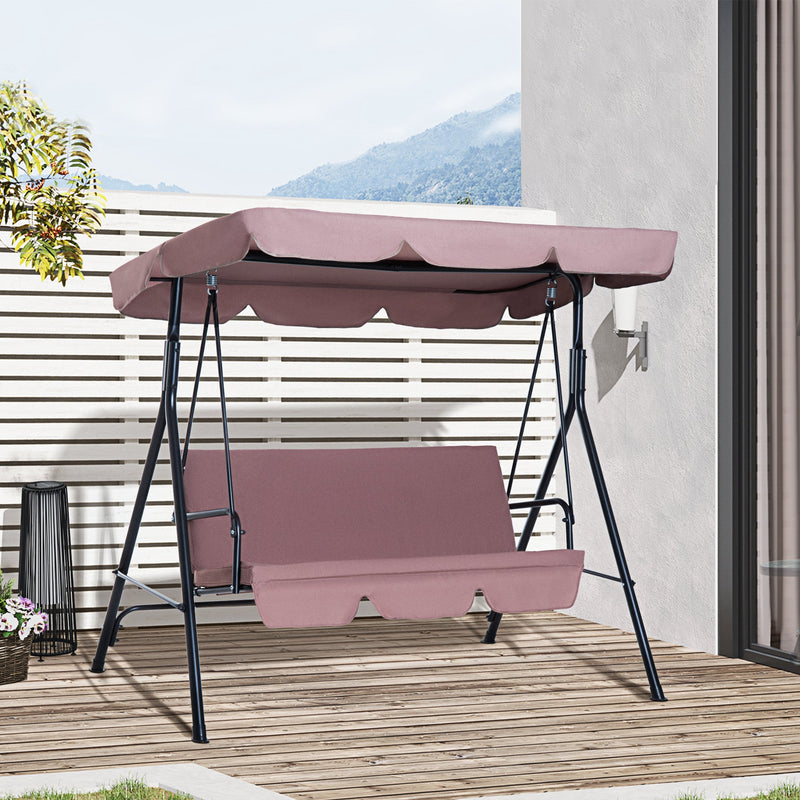 3-Seat Outdoor Patio Swing Chair with Removable Cushion, Steel Frame Stand and Adjustable Tilt Canopy for Patio, Garden, Poolside, Balcony, Backyard, Brown