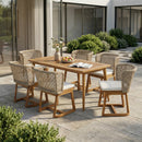 7-Piece Outdoor Patio Dining Set with Acacia Wood Table and 6 Wicker Chairs by HouseOfZazla