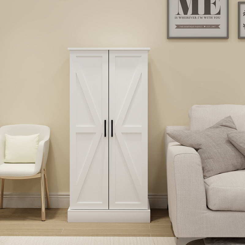 50" LED Kitchen Pantry Cabinet,Freestanding Buffet Cupboards Sideboard with 2 Doors with Racks and Shelves for Kitchen, Living Room and Dining Room-White