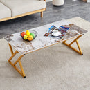 A modern minimalist style marble patterned coffee table with golden metal legs. Computer desk. Game table. Tea table. CT-XX