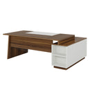 L-Shaped Executive Desk With Storage Cabinet And Shelves For Home Office - White / Walnut by HouseOfZazla