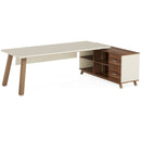 L-Shaped Executive Desk With File Cabinet, Computer Workstation With Drawers And Shelves For Home Office - White / Walnut by HouseOfZazla