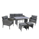 6 Piece Patio Wicker Sectional Set Patio Backyard Conversation Set Grey Wicker + Dark Grey Cushion