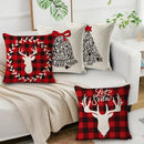 Festive red & black plaid elk print linen pillowcase living room decor by Decorbites