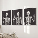Halloween Skeleton Wall Art Set. 3 Piece Black Gothic Prints by Wall Art Set