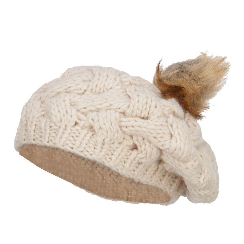 Faux Fur Pom Knit Beret