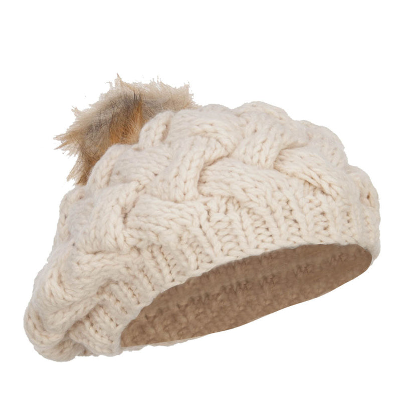 Faux Fur Pom Knit Beret