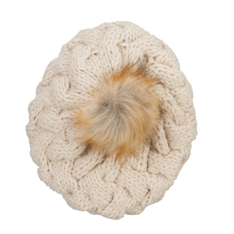 Faux Fur Pom Knit Beret