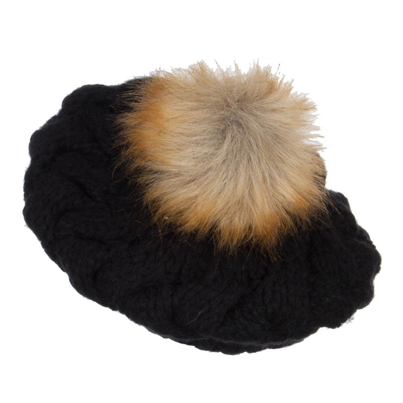 Faux Fur Pom Knit Beret